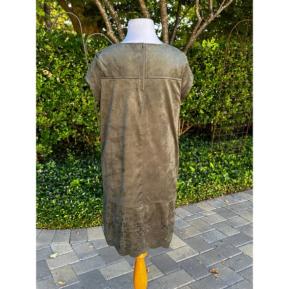 Free W/Purchase Y2k Shift Dress Faux Suede Green Fall Winter Laser Eyelet detail - Picture 5 of 10